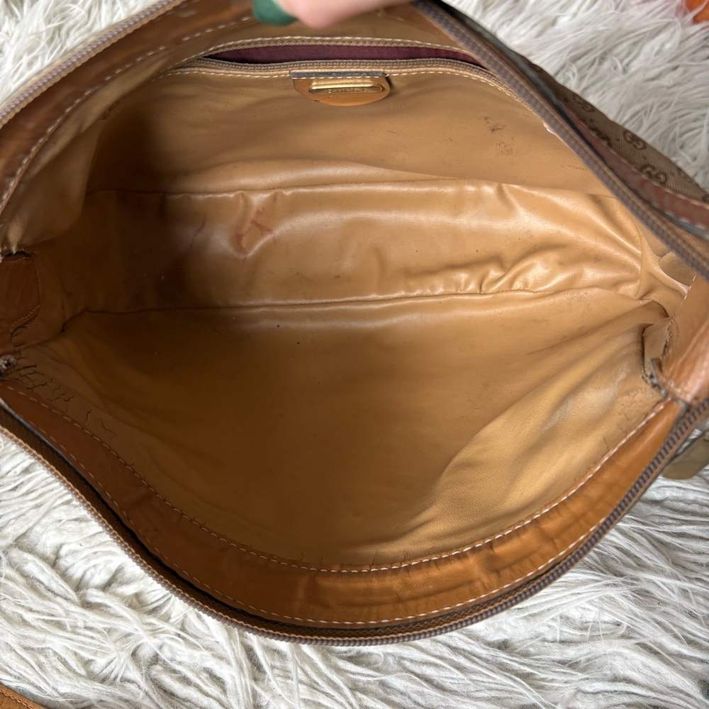 Gucci Vintage 80s GG Monogram Interlocking G Canvas Leather Trim Crossbody Bag - Picture 12 of 16